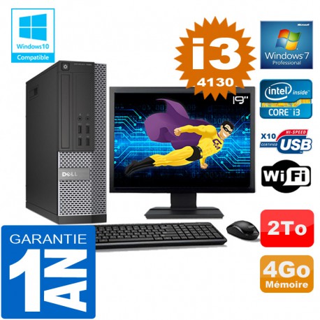 PC DELL 7020 SFF Core I3-4130 Ram 4Go Disque 2 To Wifi W7 Ecran 19"