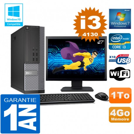 PC DELL 7020 SFF Core I3-4130 Ram 4Go Disque 1 To Wifi W7 Ecran 27"