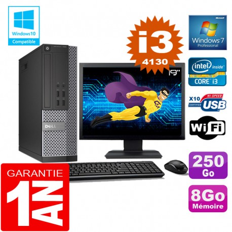 PC DELL 7020 SFF Core I3-4130 Ram 8Go Disque 250 Go Wifi W7 Ecran 19"