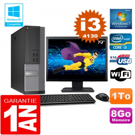 PC DELL 7020 SFF Core I3-4130 Ram 8Go Disque 1 To Wifi W7 Ecran 19"