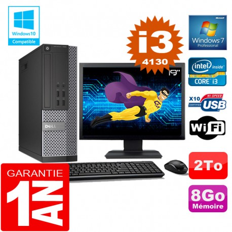 PC DELL 7020 SFF Core I3-4130 Ram 8Go Disque 2 To Wifi W7 Ecran 19"