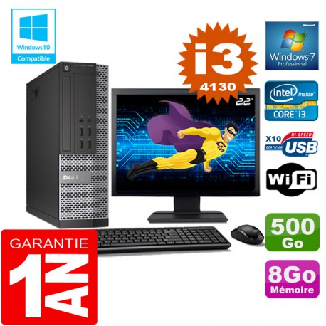 PC DELL 7020 SFF Core I3-4130 Ram 8Go Disque 500 Go Wifi W7 Ecran 22"