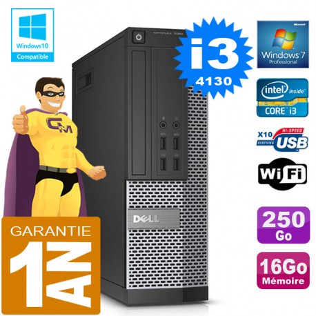 PC DELL 7020 SFF Core I3-4130 Ram 16Go Disque 250 Go Graveur DVD Wifi W7