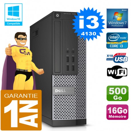 PC DELL 7020 SFF Core I3-4130 Ram 16Go Disque 500 Go Graveur DVD Wifi W7