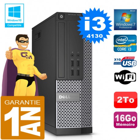 PC DELL 7020 SFF Core I3-4130 Ram 16Go Disque 2 To Graveur DVD Wifi W7