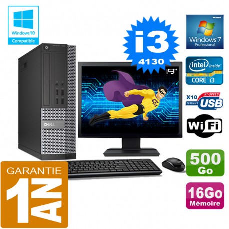 PC DELL 7020 SFF Core I3-4130 Ram 16Go Disque 500 Go Wifi W7 Ecran 19"