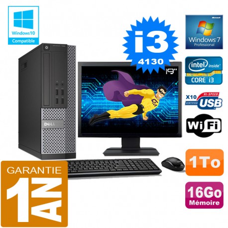 PC DELL 7020 SFF Core I3-4130 Ram 16Go Disque 1 To Wifi W7 Ecran 19"