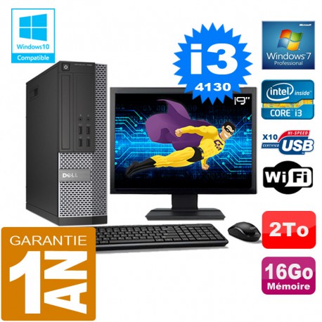 PC DELL 7020 SFF Core I3-4130 Ram 16Go Disque 2 To Wifi W7 Ecran 19"