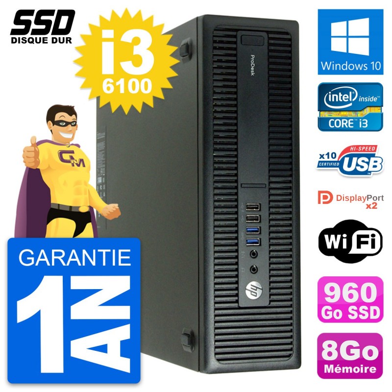 PC HP ProDesk 600 G2 SFF Intel Core i3-6100 RAM 8Go SSD 960Go