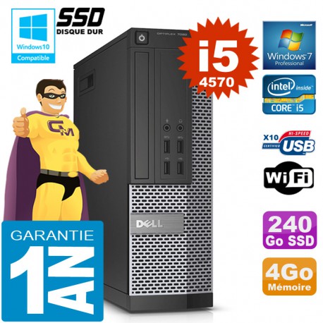 PC DELL 7020 SFF Core I5-4570 Ram 4Go Disque 240 Go SSD Graveur DVD Wifi W7