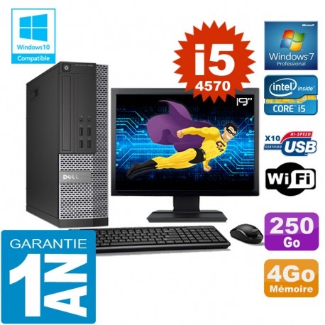 PC DELL 7020 SFF Core I5-4570 Ram 4Go Disque 250 Go Wifi W7 Ecran 19"