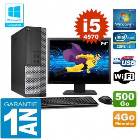 PC DELL 7020 SFF Core I5-4570 Ram 4Go Disque 500 Go Wifi W7 Ecran 19"