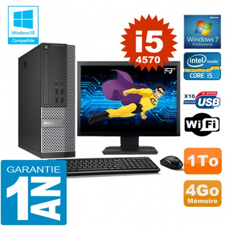 PC DELL 7020 SFF Core I5-4570 Ram 4Go Disque 1 To Wifi W7 Ecran 19"