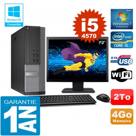 PC DELL 7020 SFF Core I5-4570 Ram 4Go Disque 2 To Wifi W7 Ecran 19"