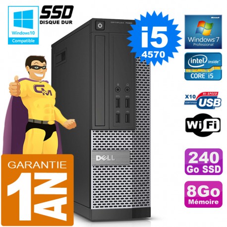 PC DELL 7020 SFF Core I5-4570 Ram 8Go Disque 240 Go SSD Graveur DVD Wifi W7