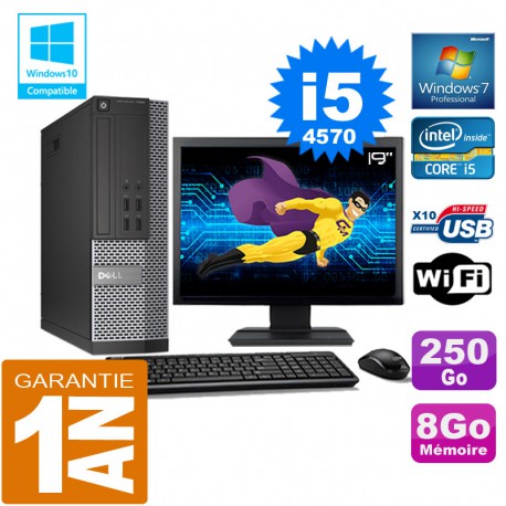 PC DELL 7020 SFF Core I5-4570 Ram 8Go Disque 250 Go Wifi W7 Ecran 19"