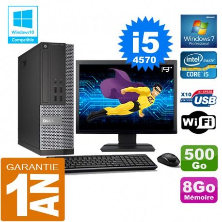 PC DELL 7020 SFF Core I5-4570 Ram 8Go Disque 500 Go Wifi W7 Ecran 19"