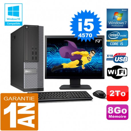 PC DELL 7020 SFF Core I5-4570 Ram 8Go Disque 1 To Wifi W7 Ecran 19"