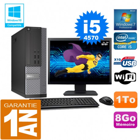 PC DELL 7020 SFF Core I5-4570 Ram 8Go Disque 1 To Wifi W7 Ecran 22"