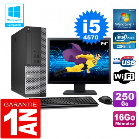 PC DELL 7020 SFF Core I5-4570 Ram 16Go Disque 250 Go Wifi W7 Ecran 19"