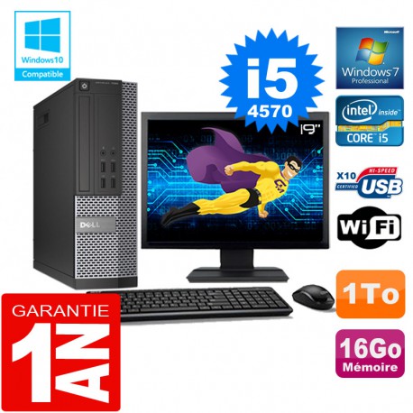 PC DELL 7020 SFF Core I5-4570 Ram 16Go Disque 1 To Wifi W7 Ecran 19"