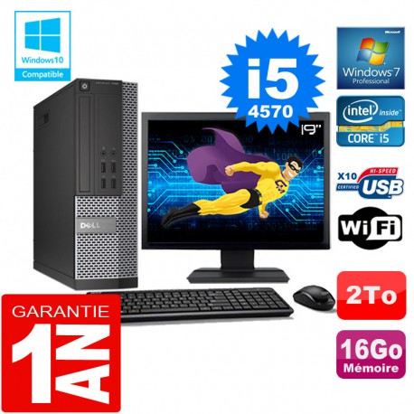 PC DELL 7020 SFF Core I5-4570 Ram 16Go Disque 2 To Wifi W7 Ecran 19"