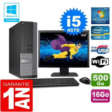 PC DELL 7020 SFF Core I5-4570 Ram 16Go Disque 500 Go Wifi W7 Ecran 22"