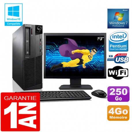 PC Lenovo M92p SFF Intel G630 Ram 4Go Disque 250 Go Wifi W7 Ecran 19"