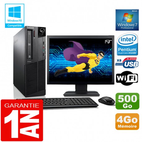 PC Lenovo M92p SFF Intel G630 Ram 4Go Disque 500 Go Wifi W7 Ecran 19"