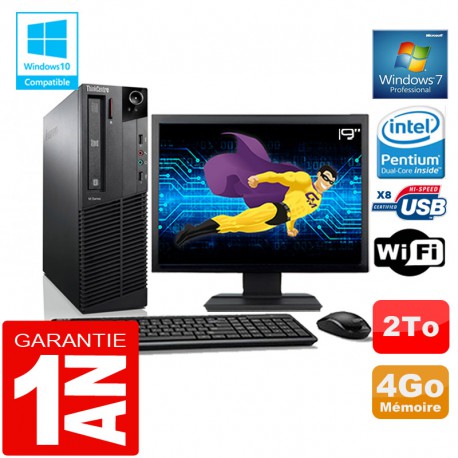 PC Lenovo M92p SFF Intel G630 Ram 4Go Disque 2 To Wifi W7 Ecran 19"