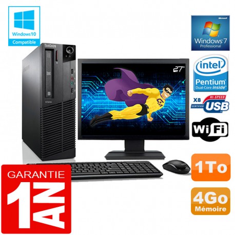 PC Lenovo M92p SFF Intel G630 Ram 4Go Disque 1 To Wifi W7 Ecran 27"