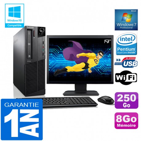 PC Lenovo M92p SFF Intel G630 Ram 8Go Disque 250 Go Wifi W7 Ecran 19"