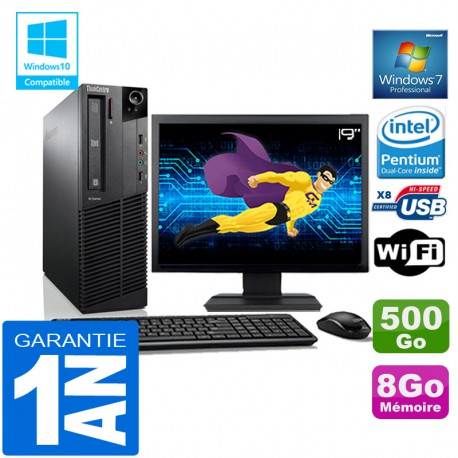 PC Lenovo M92p SFF Intel G630 Ram 8Go Disque 500 Go Wifi W7 Ecran 19"