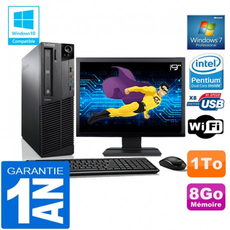 PC Lenovo M92p SFF Intel G630 Ram 8Go Disque 1 To Wifi W7 Ecran 19"