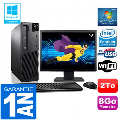 PC Lenovo M92p SFF Intel G630 Ram 8Go Disque 2 To Wifi W7 Ecran 19"