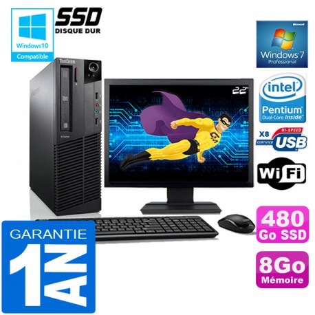 PC Lenovo M92p SFF Intel G630 Ram 8Go Disque 480 Go SSD Wifi W7 Ecran 22"