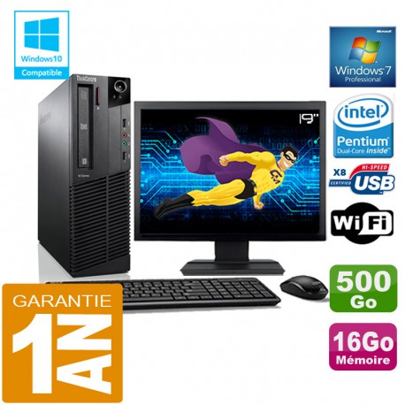 PC Lenovo M92p SFF Intel G630 Ram 16Go Disque 500 Go Wifi W7 Ecran 19"