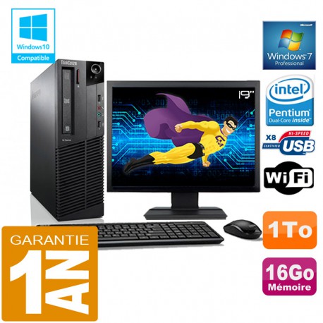 PC Lenovo M92p SFF Intel G630 Ram 16Go Disque 1 To Wifi W7 Ecran 19"