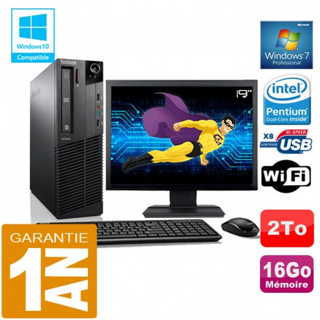 PC Lenovo M92p SFF Intel G630 Ram 16Go Disque 2 To Wifi W7 Ecran 19"