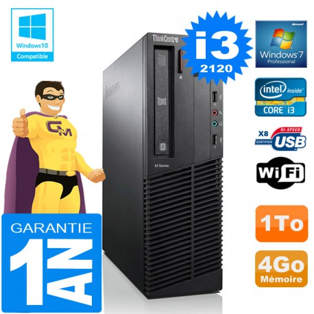 PC Lenovo M92p SFF Core I3-2120 Ram 4Go Disque 1 To Graveur DVD Wifi W7