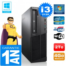 PC Lenovo M92p SFF Core I3-2120 Ram 4Go Disque 2 To Graveur DVD Wifi W7