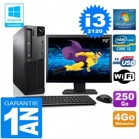 PC Lenovo M92p SFF Core I3-2120 Ram 4Go Disque 250 Go Wifi W7 Ecran 19"