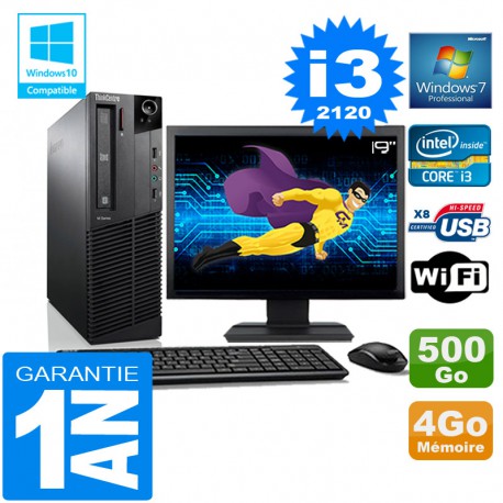 PC Lenovo M92p SFF Core I3-2120 Ram 4Go Disque 500 Go Wifi W7 Ecran 19"