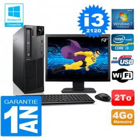 PC Lenovo M92p SFF Core I3-2120 Ram 4Go Disque 2 To Wifi W7 Ecran 19"