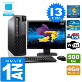 PC Lenovo M92p SFF Core I3-2120 Ram 4Go Disque 500 Go Wifi W7 Ecran 22"