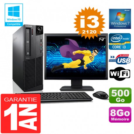 PC Lenovo M92p SFF Core I3-2120 Ram 8Go Disque 500 Go Wifi W7 Ecran 19"