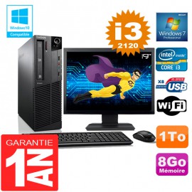 PC Lenovo M92p SFF Core I3-2120 Ram 8Go Disque 1 To Wifi W7 Ecran 19"