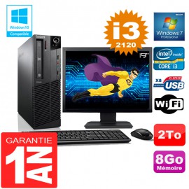 PC Lenovo M92p SFF Core I3-2120 Ram 8Go Disque 2 To Wifi W7 Ecran 19"