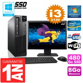 PC Lenovo M92p SFF Core I3-2120 Ram 8Go Disque 480 Go SSD Wifi W7 Ecran 22"