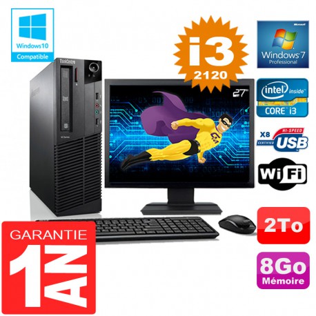 PC Lenovo M92p SFF Core I3-2120 Ram 8Go Disque 2 To Wifi W7 Ecran 27"